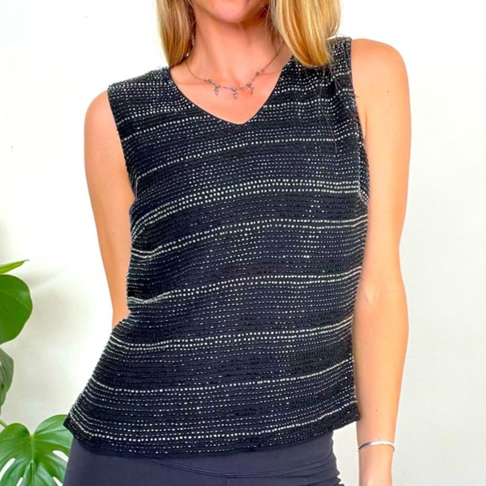 Ann Taylor 6 Black Silk Beaded Tank Blouse Lined